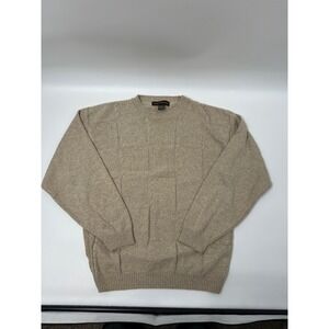 Liberty Sweaters Mens Tan Woven Patchwork Crewneck Sweater Size M